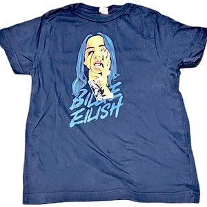 BILLIE EILISH SZ S Navy graphic T in cover shot , swipe to see all 10 T’s